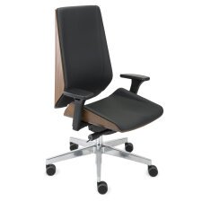 Chaise de bureau ergonomique MOON WOOD Tissu, avec accoudoirs 3D, mécanisme synchrone, pieds aluminium - Noir