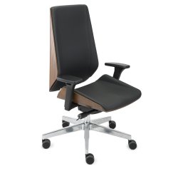 Chaise de bureau ergonomique MOON WOOD simili cuir, avec accoudoirs 3D, mécanisme synchrone, pieds aluminium, Noir