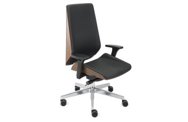 Chaise de bureau ergonomique MOON WOOD simili cuir, avec accoudoirs 3D, mécanisme synchrone, pieds aluminium, Noir