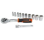 Jeu de 10 douilles 1/4" avec clé à cliquet réversible