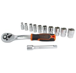 Jeu de 10 douilles 1/4" avec clé à cliquet réversible