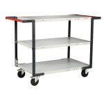 Servante Flatpack 3 plateaux mélaminés double poignée 250 kg 850 x 500 mm roue caoutchouc