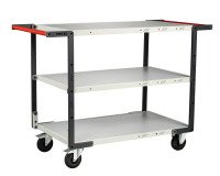 Servante Flatpack 3 plateaux mélaminés double poignée 250 kg 850 x 500 mm roue caoutchouc