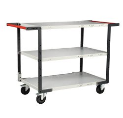 Servante Flatpack 3 plateaux mélaminés double poignée 250 kg 850 x 500 mm roue caoutchouc