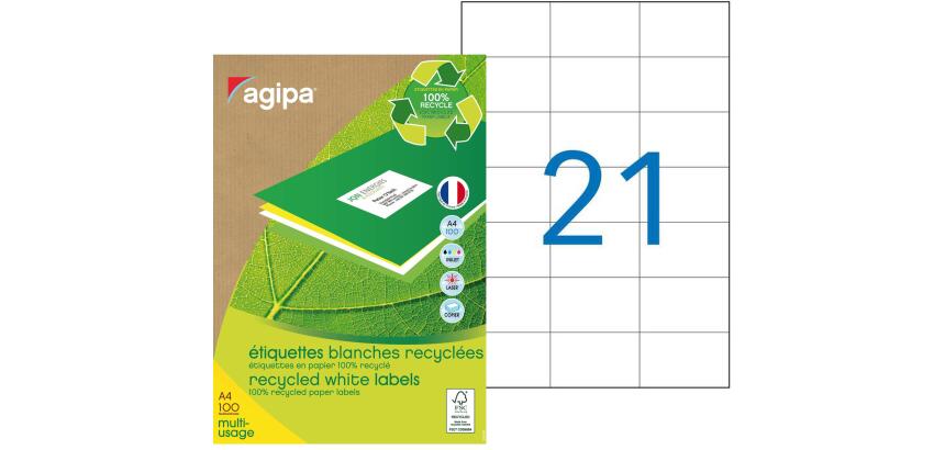 Etiquettes adresses multi-usages recyclées 70 x 42,4 mm Agipa - Boîte de 2100
