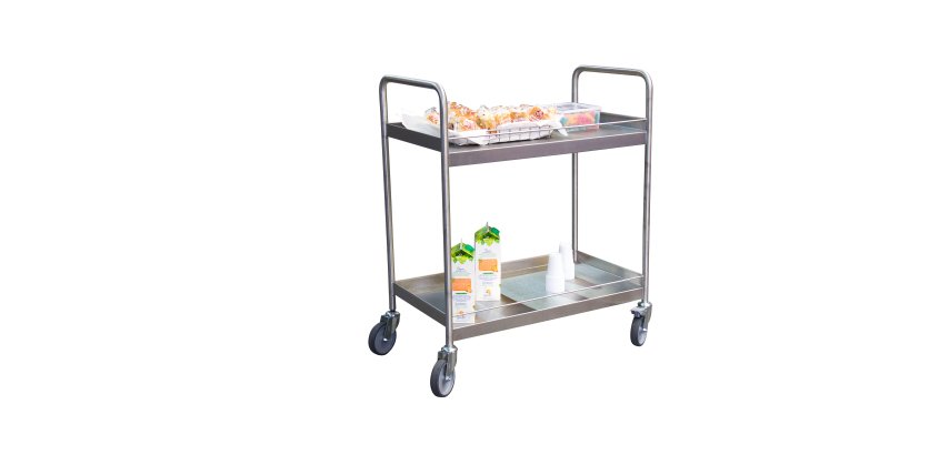 Desserte inox 304 L avec galeries de maintien 2 plateaux 300 kg 835 x 435 mm