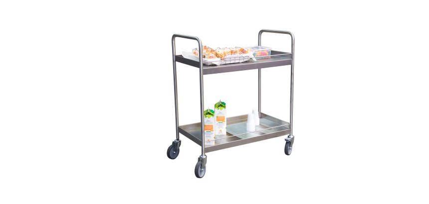 Desserte inox 304 L avec galeries de maintien 2 plateaux 300 kg 835 x 435 mm