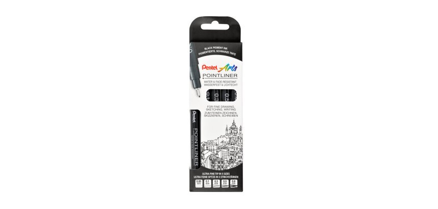 Rotulador Pointliner calibrado pigmentado Pentel - Estuche de 5 unidades negro