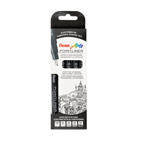 Rotulador Pointliner calibrado pigmentado Pentel - Estuche de 5 unidades negro