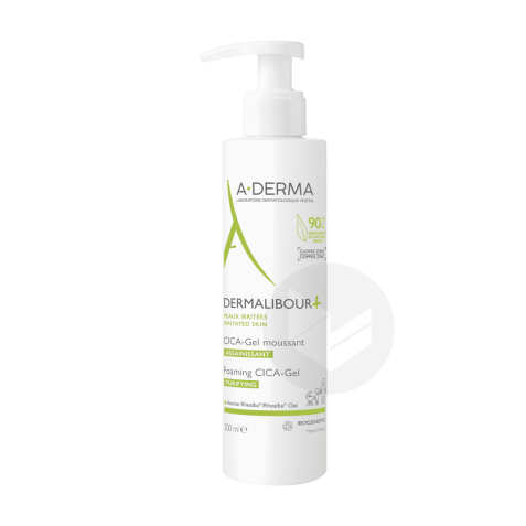 Gel moussant assainissant Aderma Dermalibour+ Cica - Flacon-pompe de 200 ml
