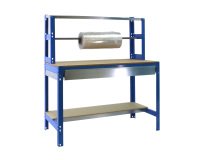 Banco de trabajo Simonwork BT4 con cajón, cuelga rollo, repisa An 90 cm azul/madera