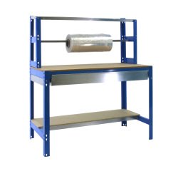 Banco de trabajo Simonwork BT4 con cajón, cuelga rollo, repisa An 90 cm azul/madera