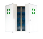 Armoire à pharmacie 2 portes grand modèle, Tôle Blanche / Croix verte, 530 x 530 x 190 mm