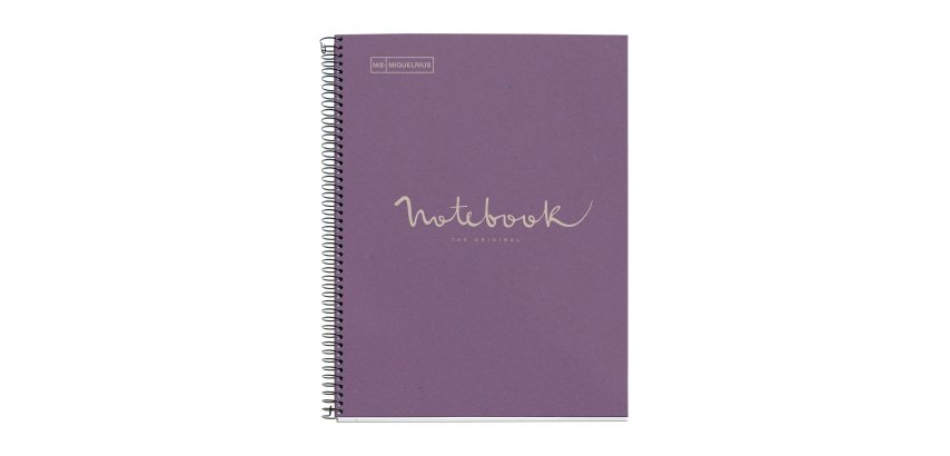 Notebook Eco Emotions, Carton recyclé, A4, quadrillage 5x5 mm, 80 feuilles de 1 couleur,  Miquelrius, Lavande.
