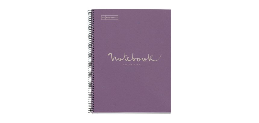 Notebook Eco Emotions, Carton recyclé, A4, quadrillage 5x5 mm, 80 feuilles de 1 couleur,  Miquelrius, Lavande.
