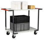 Servante Flatpack 2 plateaux mélaminés double poignée 250 kg 850 x 500 mm roue caoutchouc
