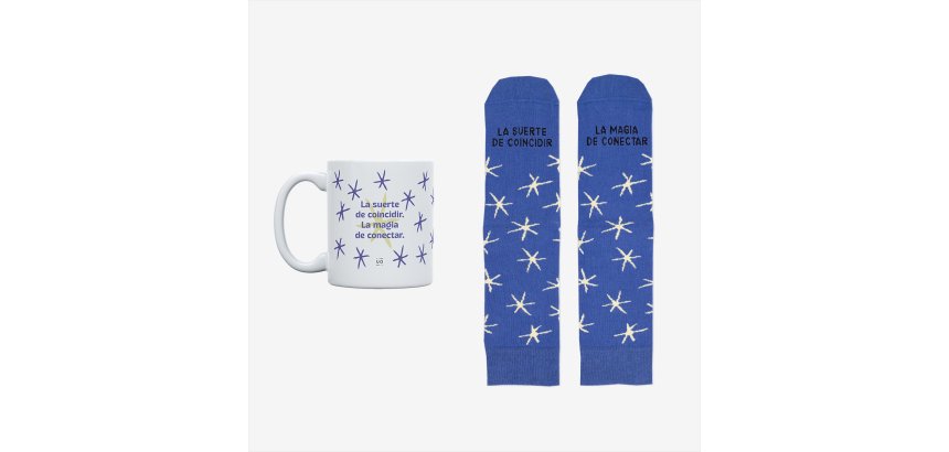 Kit Taza + Calcetines "La suerte de coincidir, la magia de conectar" talla 36-41