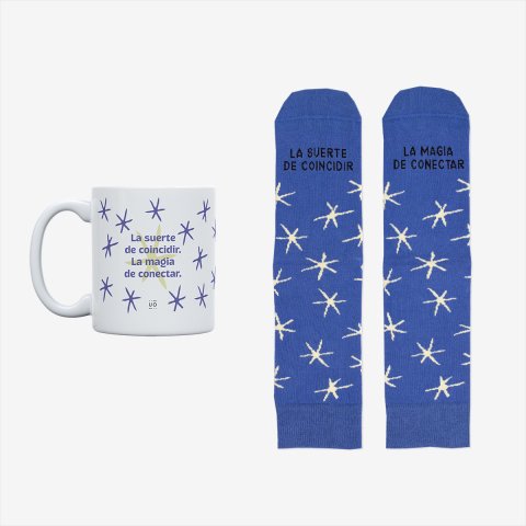 Kit Taza + Calcetines "La suerte de coincidir, la magia de conectar" talla 36-41