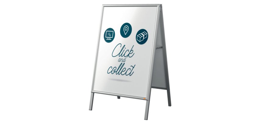 Porta carteles para suelo A-frame A1 Nobo Essence con esquinas en inglete