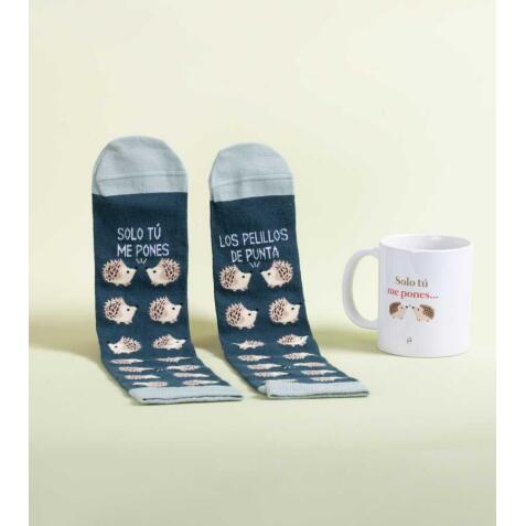 Kit Taza + Calcetines "Me pones los pelillos de punta" talla 36-41
