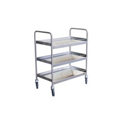 Desserte inox 304 L avec galeries de maintien 3 plateaux 300 kg 835 x 435 mm