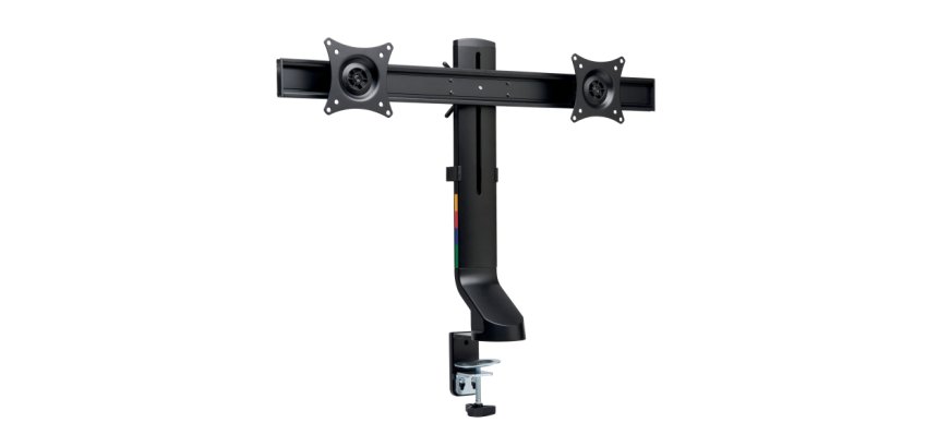 Brazo SmartFit™ de ahorro de espacio para dos monitores