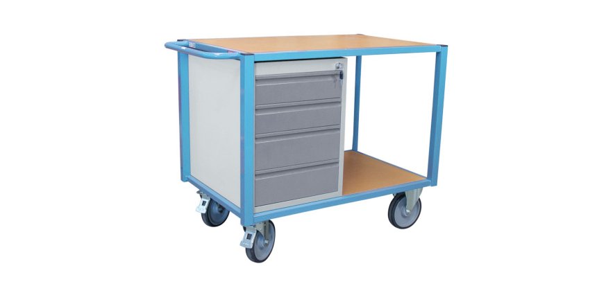 Servante établi équipée 4 tiroirs plateau médium 1060 x 680 mm 500 kg roue TPE