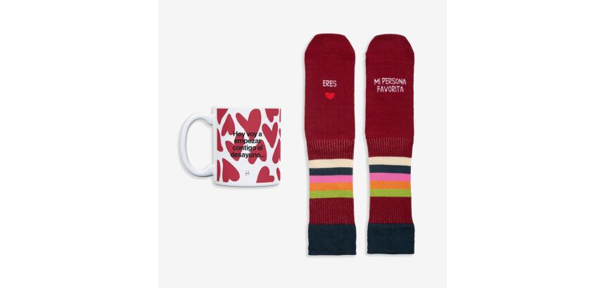 Kit Taza + Calcetines "Eres mi persona favorita" Granate talla 42-46
