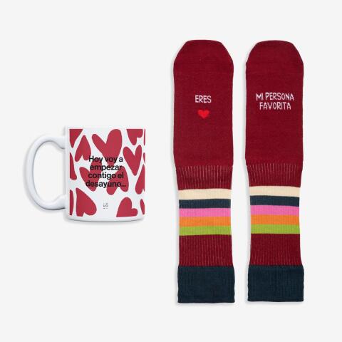 Kit Taza + Calcetines "Eres mi persona favorita" Granate talla 42-46