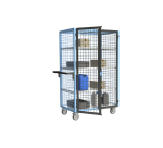 Servante grillagée 4 côtés, verrouillable, avec 3 étagères, plateau bois, 1000 x 600 mm, 250 kg