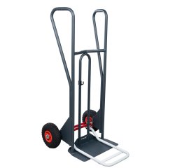 Diable à basculement assisté acier 350 kg bavette mixte poignée fermée roue pneumatique