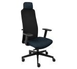 Fauteuil de bureau ergonomique MIKE B, tissu et maille, avec accoudoirs 1D et appui-tête, mécanisme synchrone, pieds noirs - Bleu marine