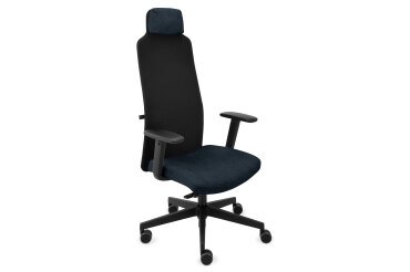 Fauteuil de bureau ergonomique MIKE B, tissu et maille, avec accoudoirs 1D et appui-tête, mécanisme synchrone, pieds noirs
