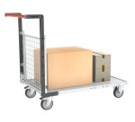 Chariot modulaire grillagé 1 dossier plateau bois 250 kg 850 x 500 mm roue TPE