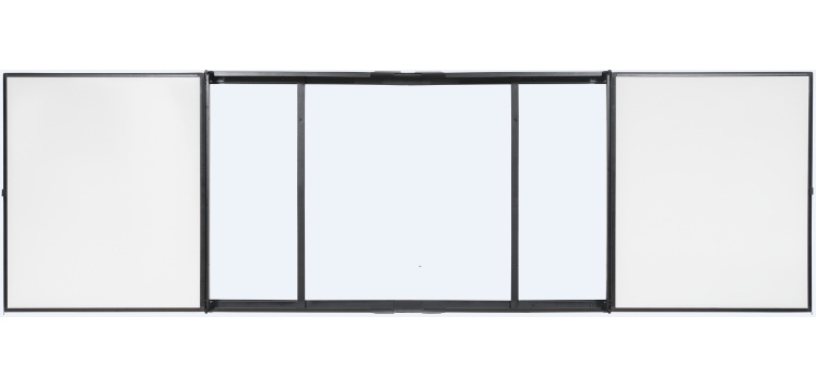 Bastidor para pantalla táctil  con 4 superficies de escritura esmaltadas magnéticas blancas retráctiles
