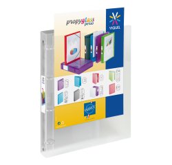 Classeur 4 anneaux plastifié Viquel Propyglass personnalisable A4 - Dos 3,5 cm incolore