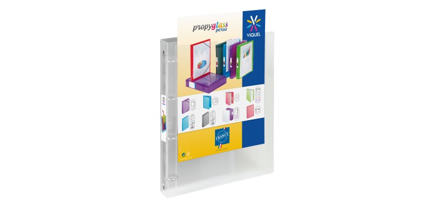 Classeur 4 anneaux plastifié Viquel Propyglass personnalisable A4 - Dos 3,5 cm incolore