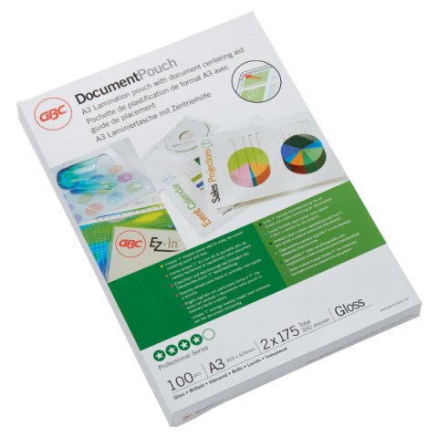 Paquete de 100 fundas de plastificación térmica GBC A3, 2 x 175 micras, brillante