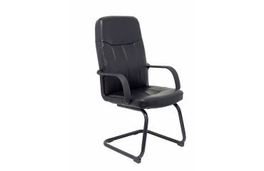 Fauteuil visiteur Villa - piétement luge sur patin - similicuir noir