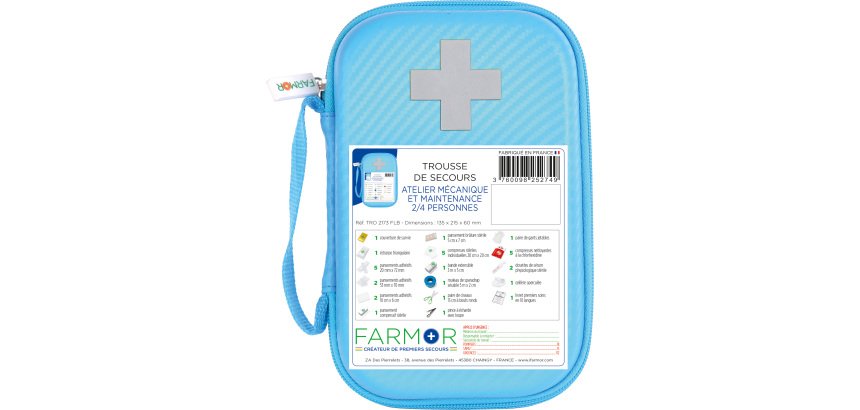 Trousse de secours Atelier Mécanique et de Maintenance 2/4 personnes en PU bleu