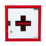 Armoire à pharmacie 1 porte, Métal laqué / Rouge, 300 x 300 x 120 mm