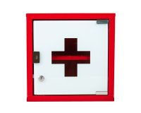 Armoire à pharmacie 1 porte, Métal laqué / Rouge, 300 x 300 x 120 mm