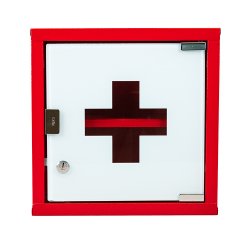 Armoire à pharmacie 1 porte, Métal laqué / Rouge, 300 x 300 x 120 mm