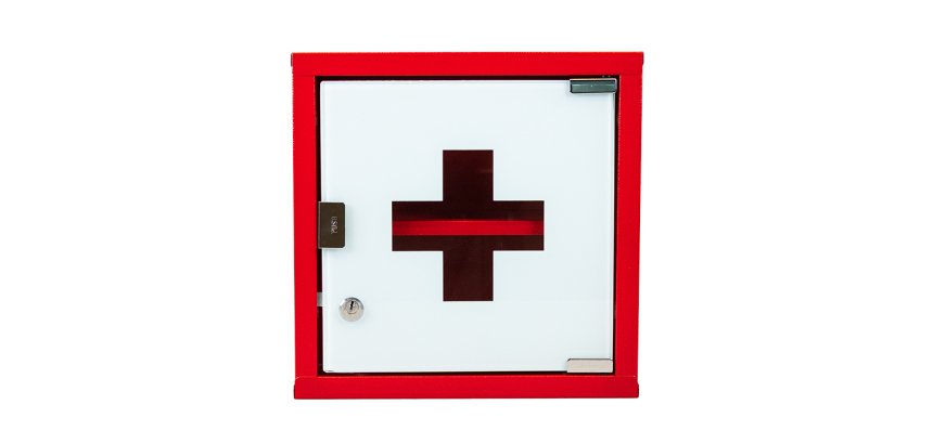 Armoire à pharmacie 1 porte, Métal laqué / Rouge, 300 x 300 x 120 mm