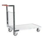 Chariot modulaire grillagé 1 dossier plateau bois 250 kg 850 x 500 mm roue TPE