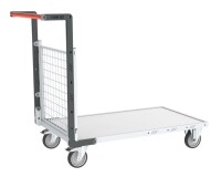 Chariot modulaire grillagé 1 dossier plateau bois 250 kg 850 x 500 mm roue TPE