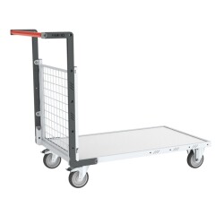 Chariot modulaire grillagé 1 dossier plateau bois 250 kg 850 x 500 mm roue TPE