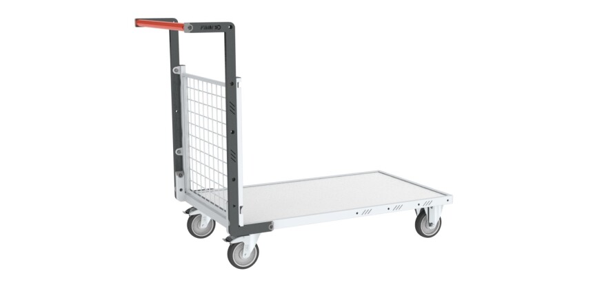 Chariot modulaire grillagé 1 dossier plateau bois 250 kg 850 x 500 mm roue TPE