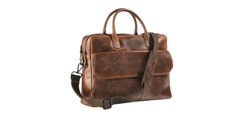 Leather laptop bag with integrated sleeve for 15.6" laptop - large
