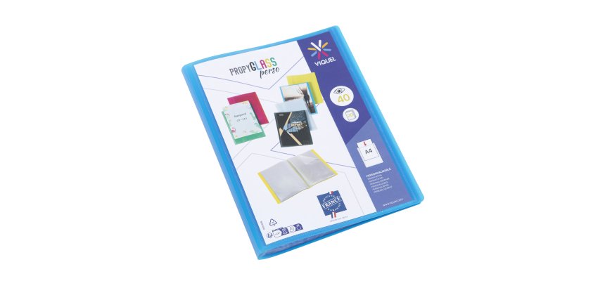 Protège-documents Propyglass Viquel personnalisable  A4 20 pochettes - 40 Vues - bleu